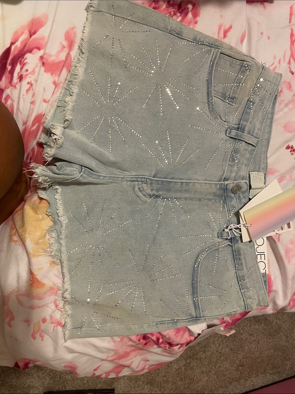 Forever 21 Light Blue Embellished Denim Shorts